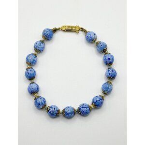 Vintage‎ Blue Venetian Millefiori Glass Beaded Bracelet 8”